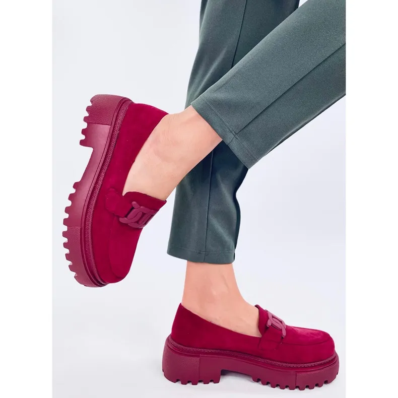 Platform Loafers Leena Bordeaux with Red Buckle.