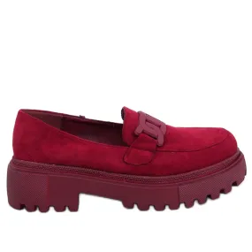 Platform Loafers Leena Bordeaux with Red Buckle.