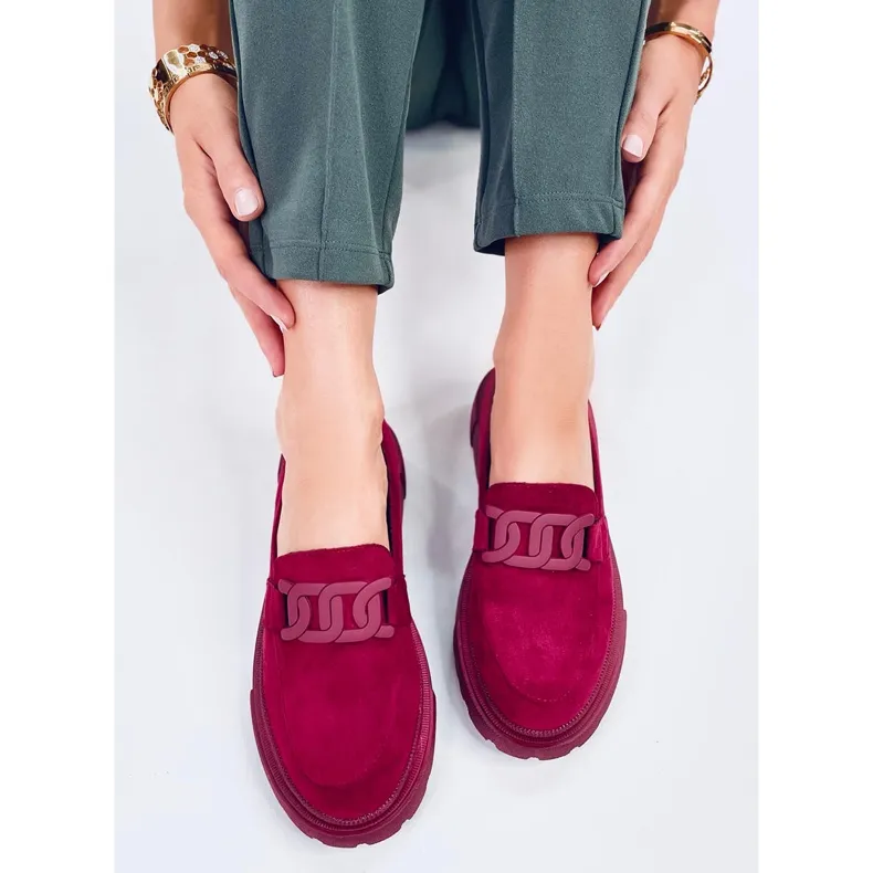 Platform Loafers Leena Bordeaux with Red Buckle.