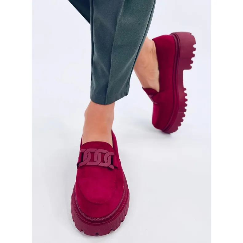 Platform Loafers Leena Bordeaux with Red Buckle.