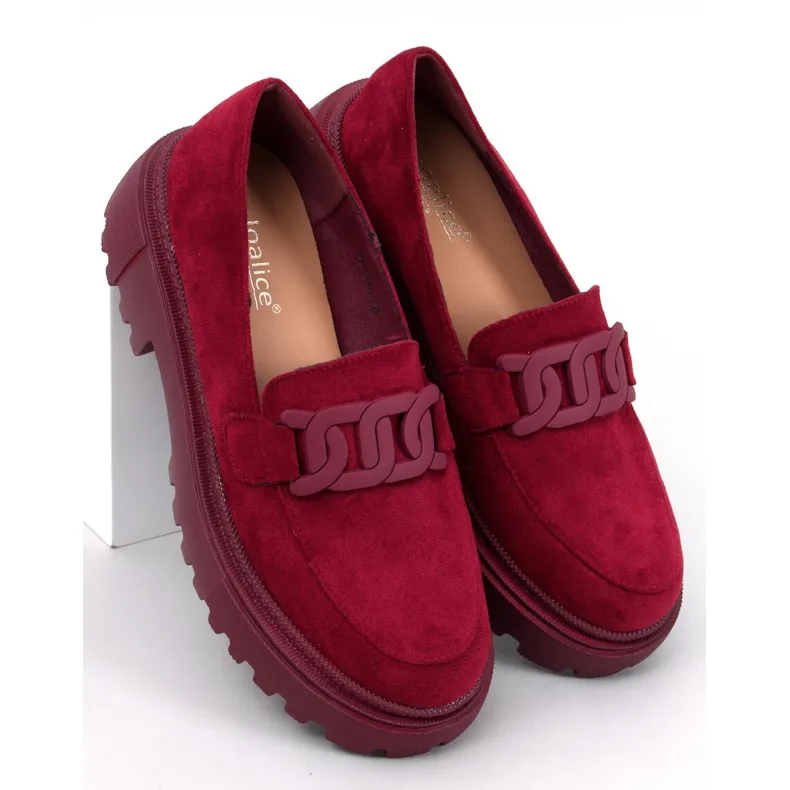 Platform Loafers Leena Bordeaux with Red Buckle.