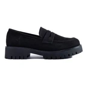 Black suede thick sole moccasins Shelovet.