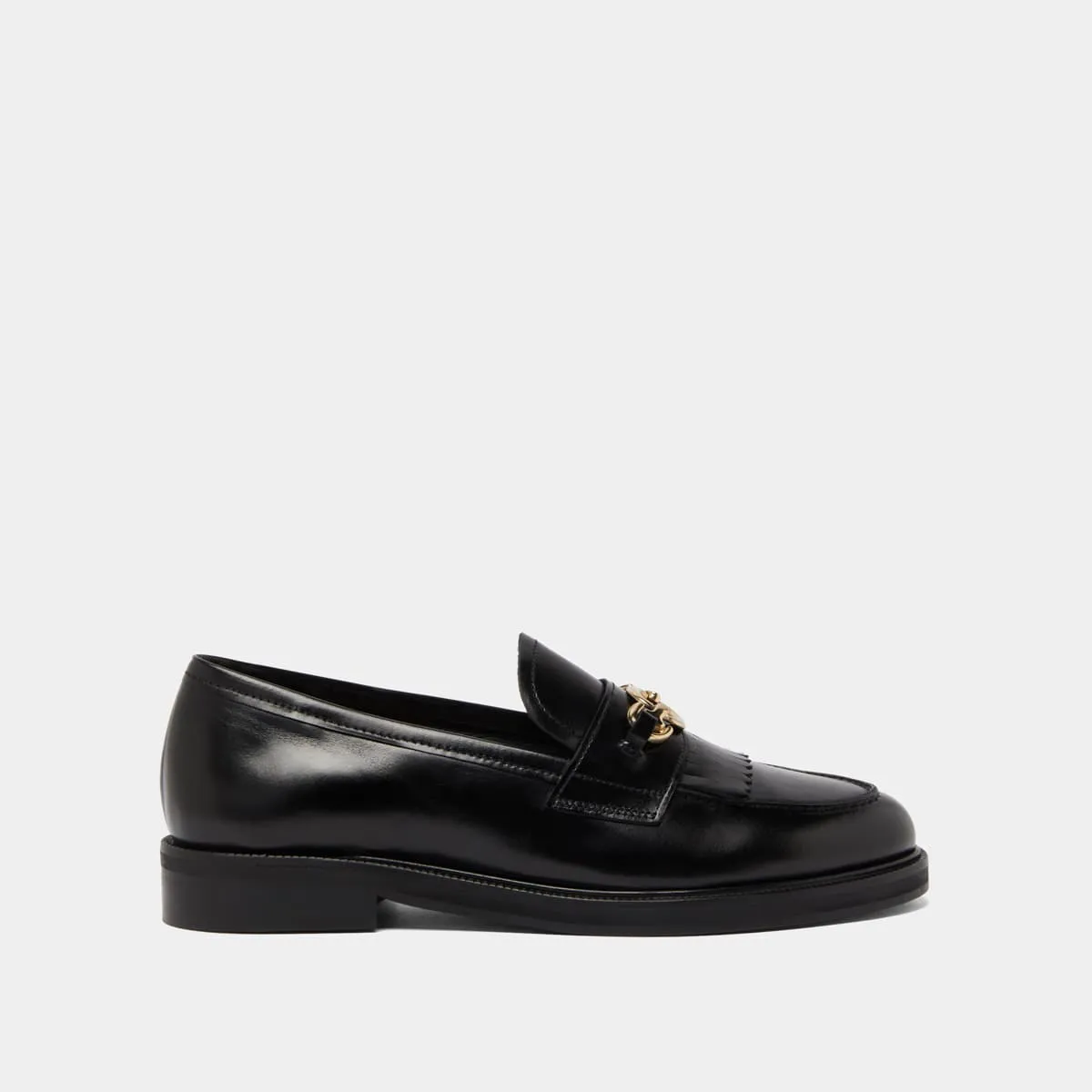 Mocassins cuir noir femme boucles dorées | Jonak