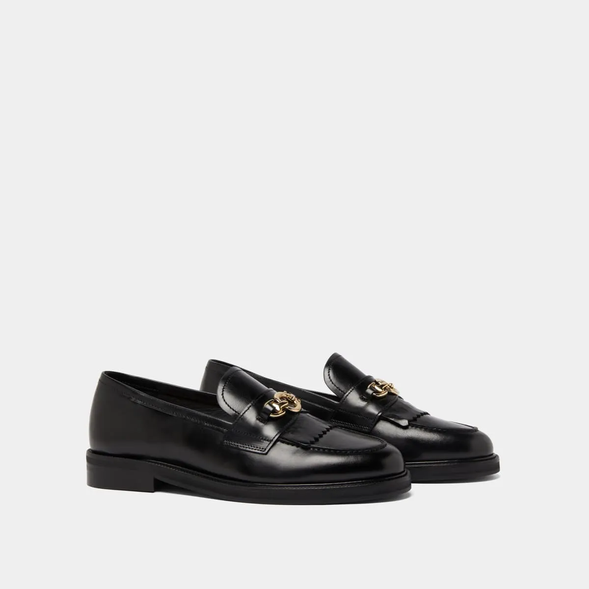 Mocassins cuir noir femme boucles dorées | Jonak