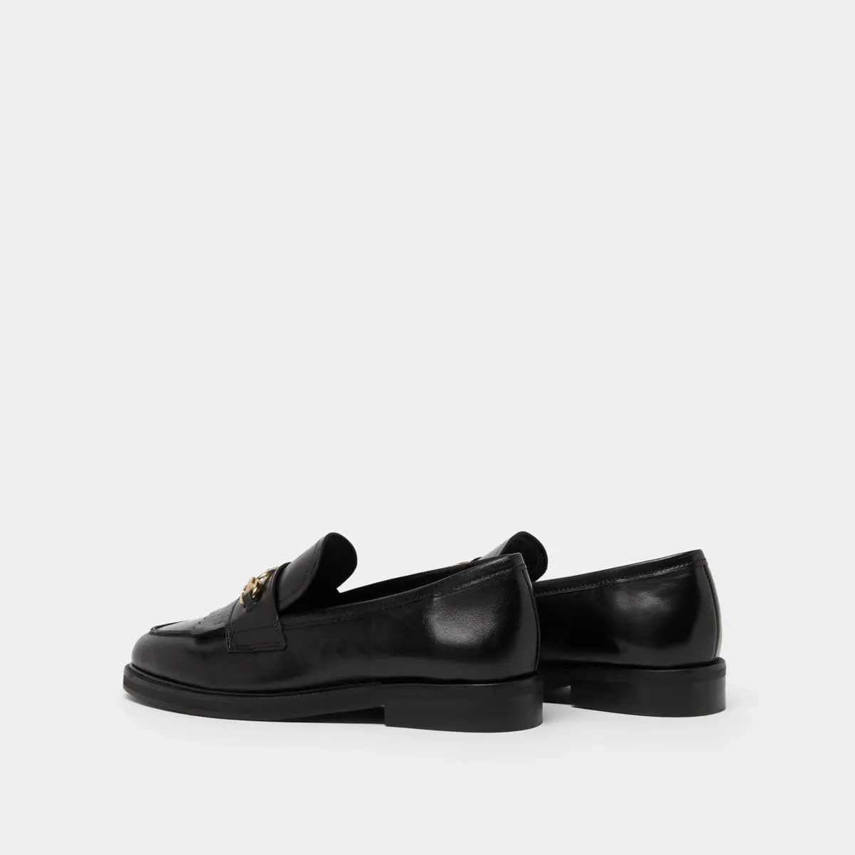 Mocassins cuir noir femme boucles dorées | Jonak