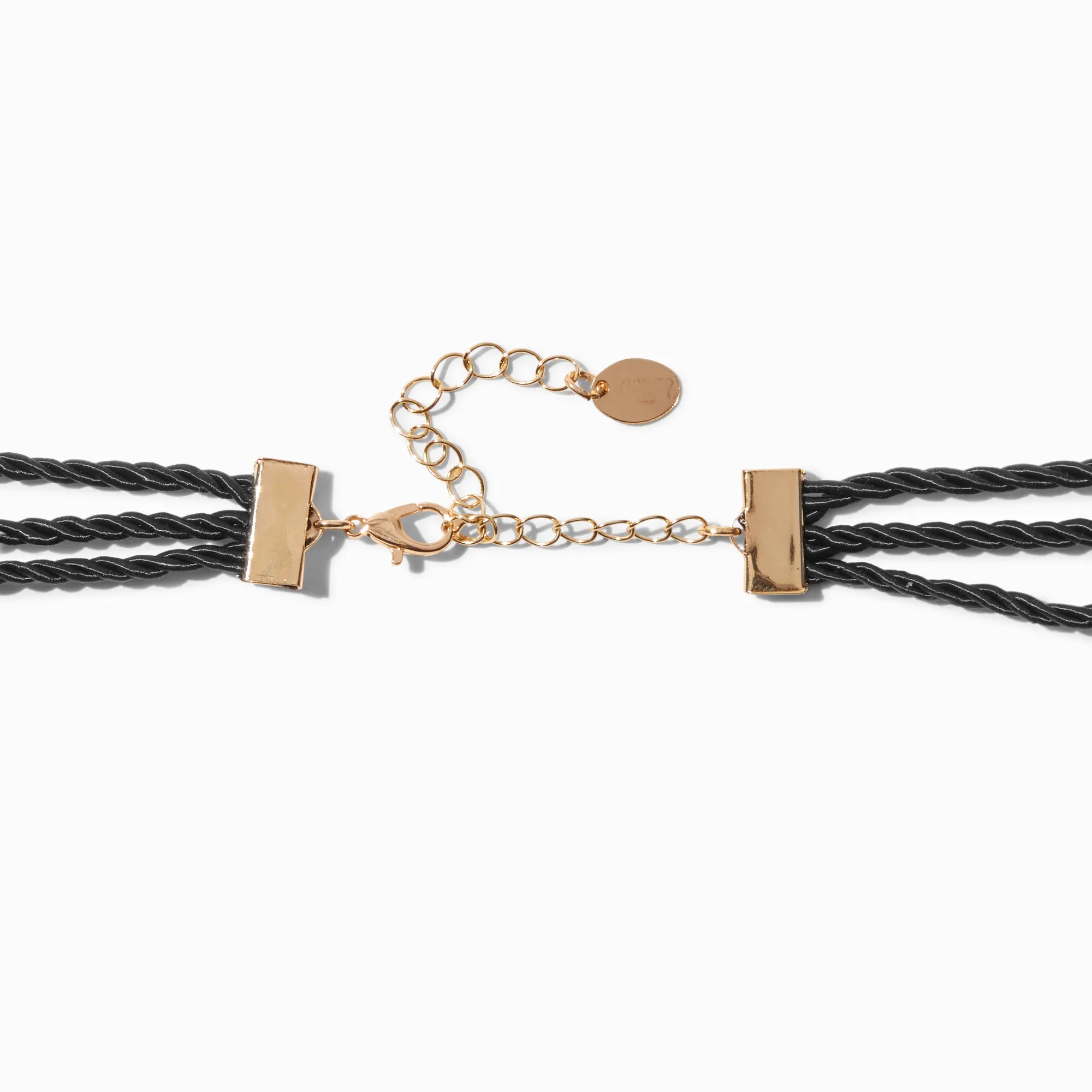 Multi-strand black cord necklace with tied golden heart accent