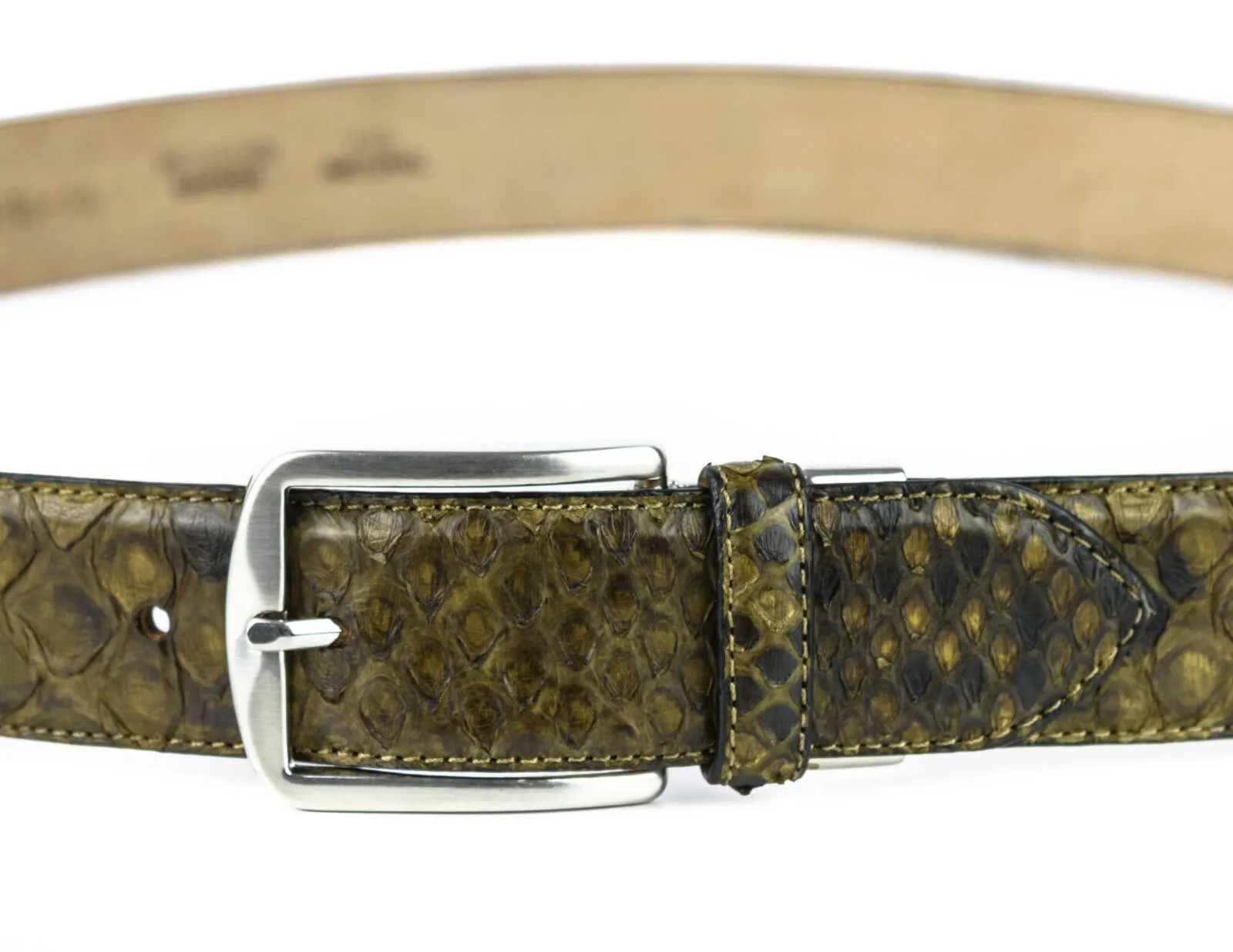 Natural exotic green khaki python leather belt