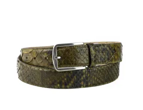 Natural exotic green khaki python leather belt