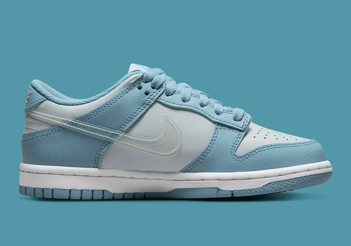 Nike Clear Blue Swoosh Dunk Low.