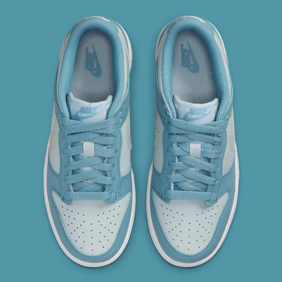 Nike Clear Blue Swoosh Dunk Low.