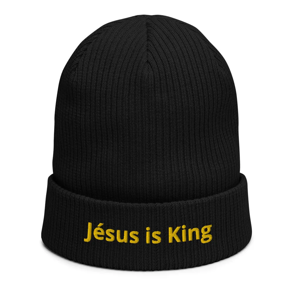 Organic Ribbed Beanie - 'JESUS IS KING'