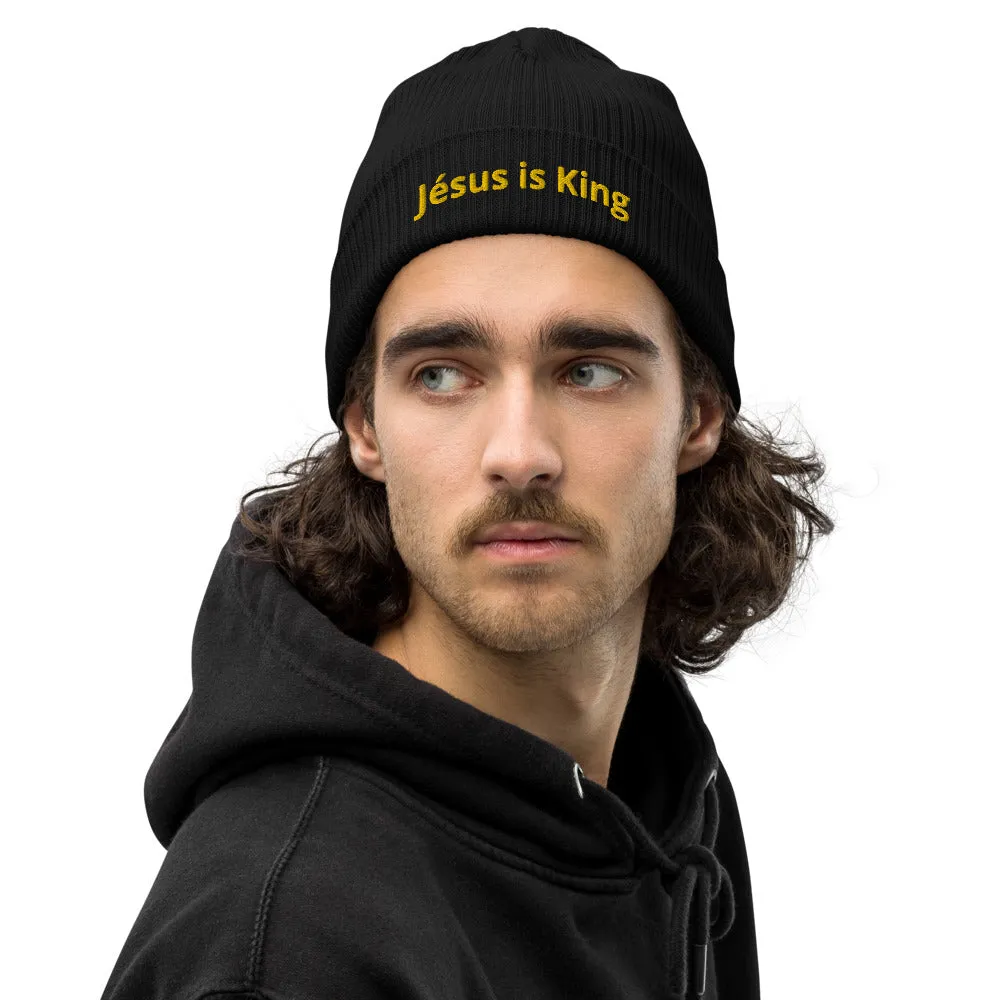 Organic Ribbed Beanie - 'JESUS IS KING'