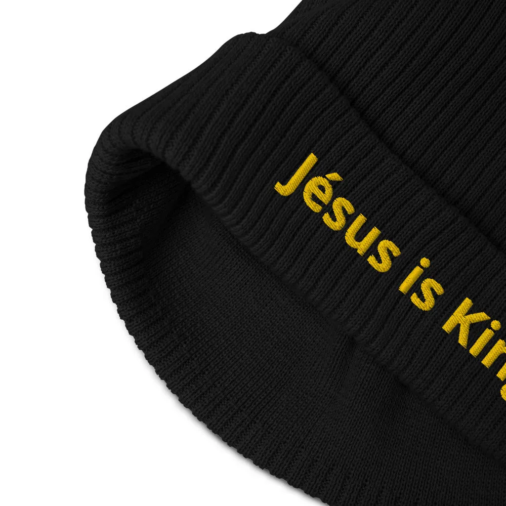 Organic Ribbed Beanie - 'JESUS IS KING'