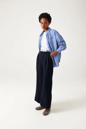 Wide Leg Tailored Trousers - Navy