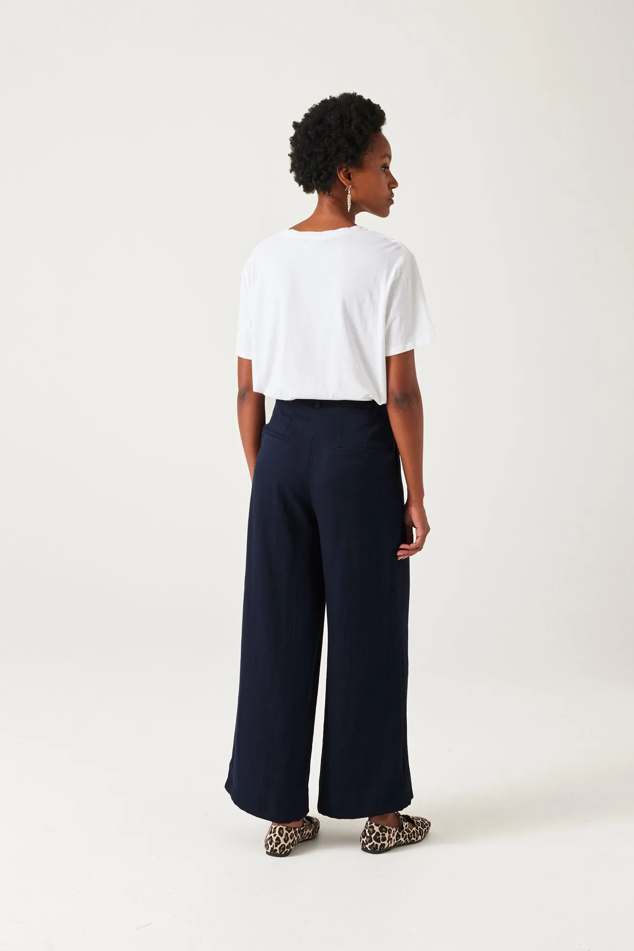 Wide Leg Tailored Trousers - Navy