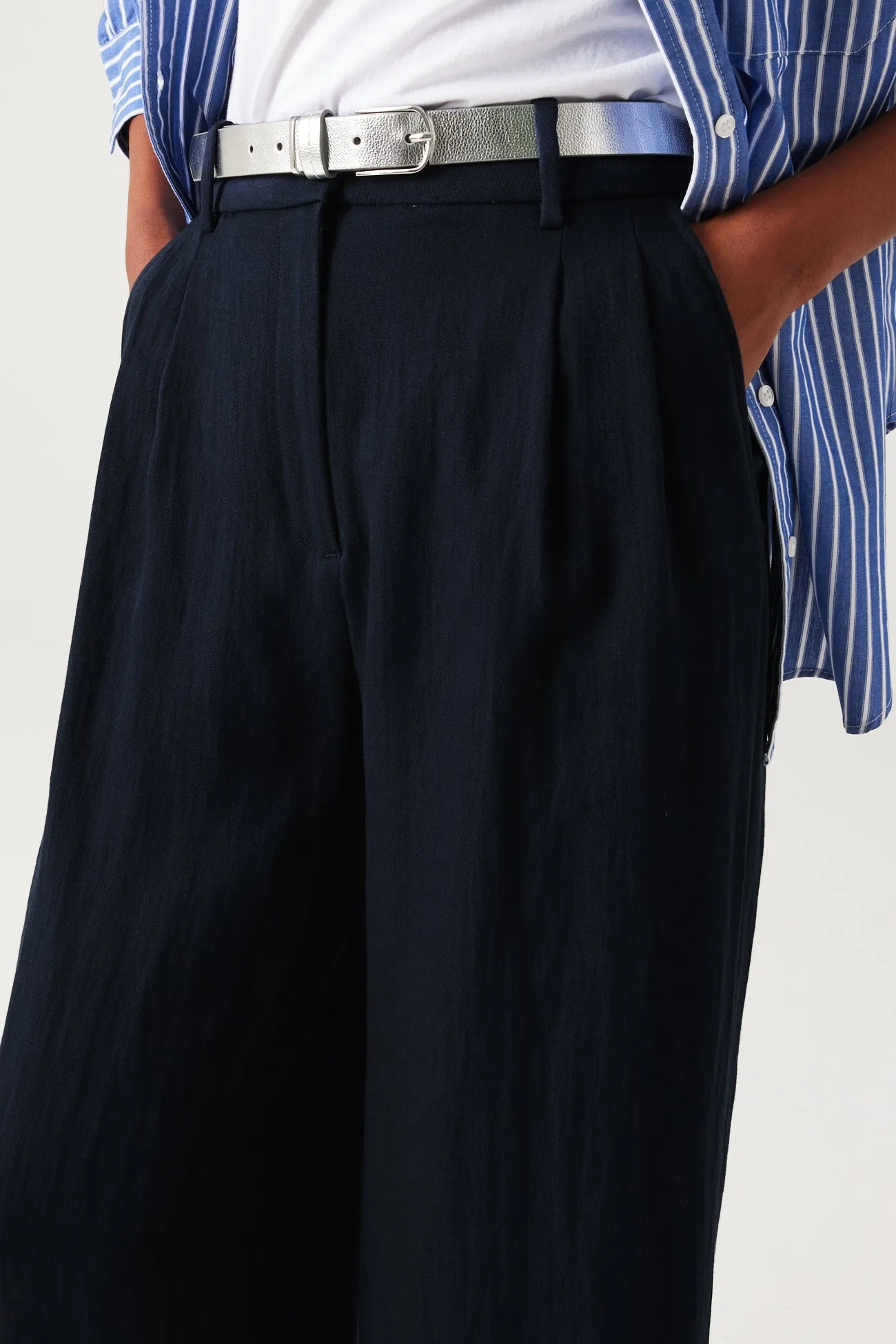 Wide Leg Tailored Trousers - Navy