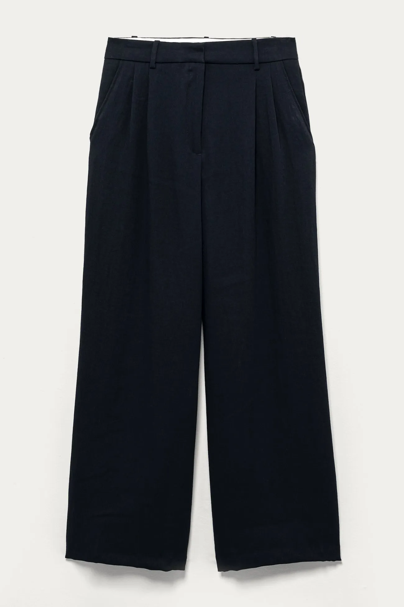 Wide Leg Tailored Trousers - Navy