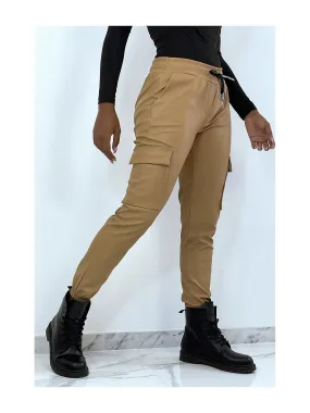 Camel Faux Military Jogger Pants with Pockets