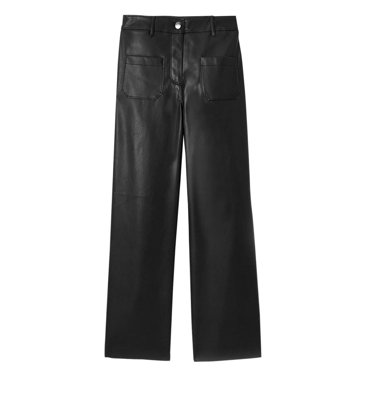 Wide Leg Faux Leather Pants - Black