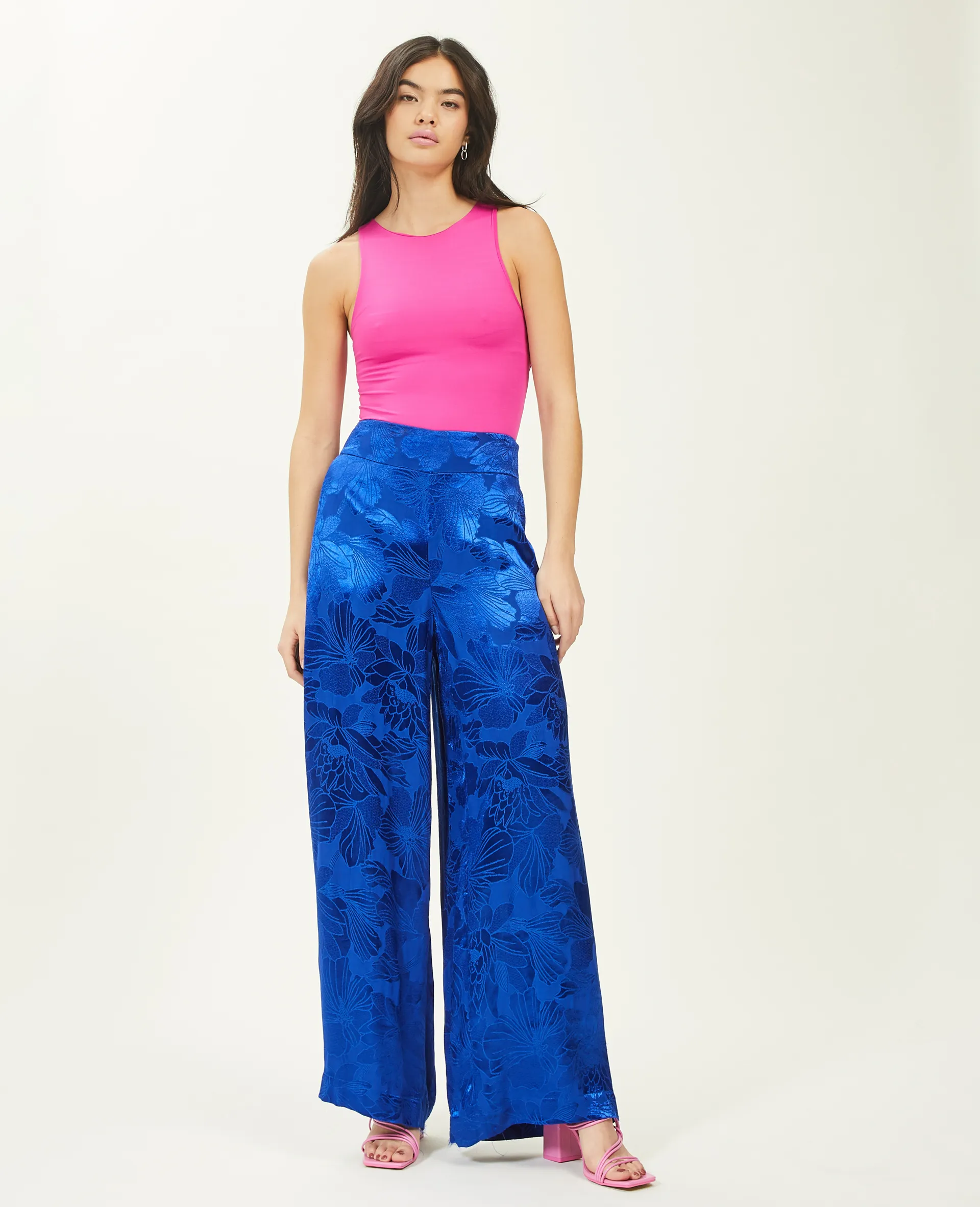 Wide Satin Jacquard Fabric Pants