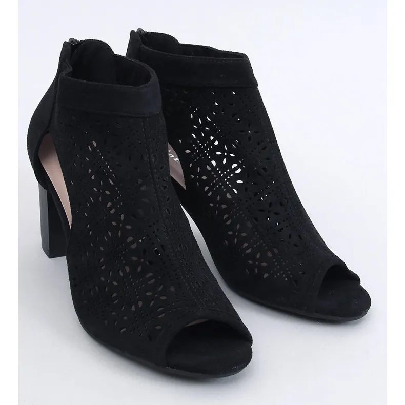 Pierre Black Open-Toe Cut-Out Booties in Black