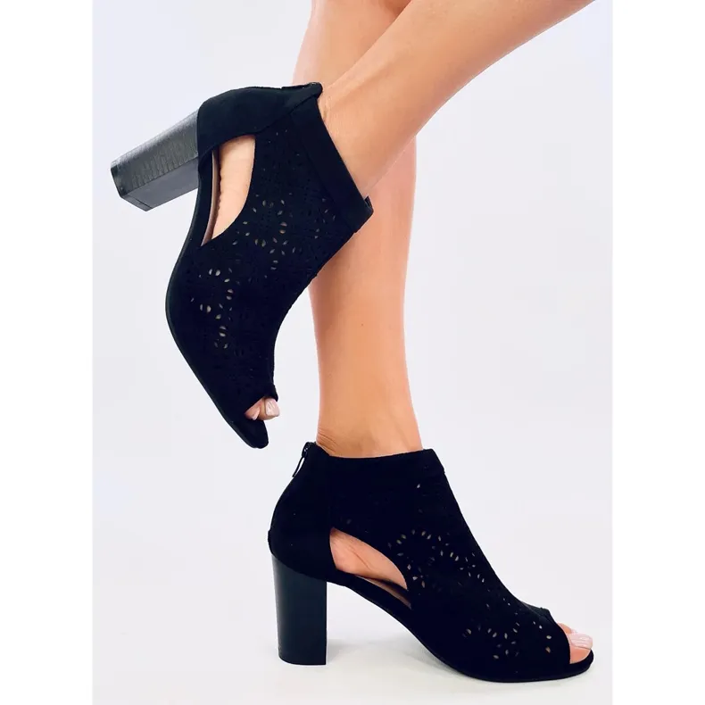 Pierre Black Open-Toe Cut-Out Booties in Black