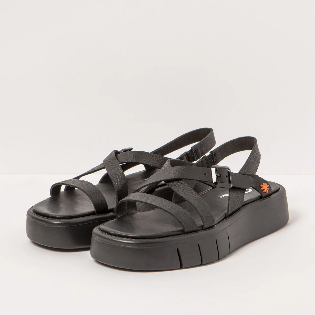 Platform Crossed Strap Sandals - Black