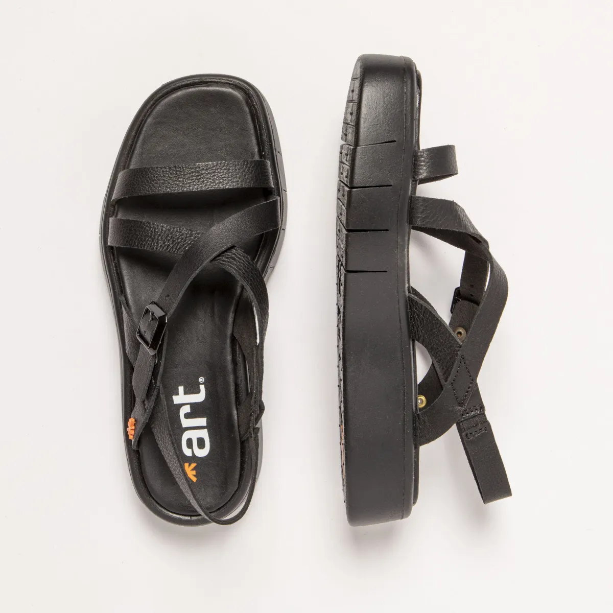 Platform Crossed Strap Sandals - Black