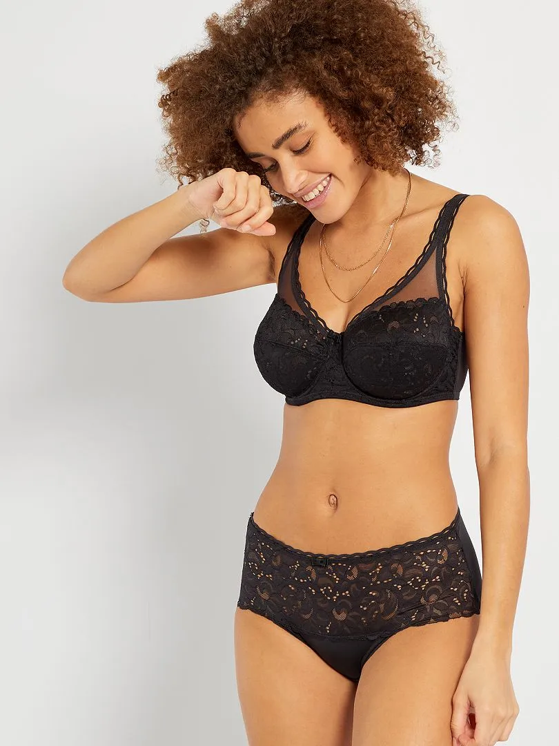 Playtex Black Maxi Crossed Heart Lace Culotte