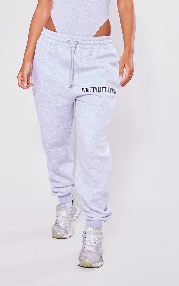 PRETTYLITTLETHING Petite High-Waisted Heather Grey Jogger Pants with Cuffed Hem