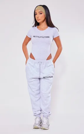 PRETTYLITTLETHING Petite High-Waisted Heather Grey Jogger Pants with Cuffed Hem