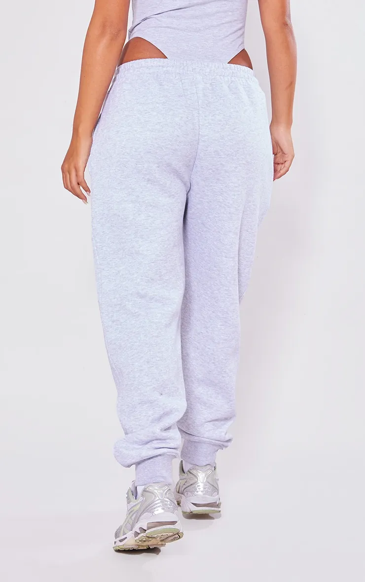 PRETTYLITTLETHING Petite High-Waisted Heather Grey Jogger Pants with Cuffed Hem