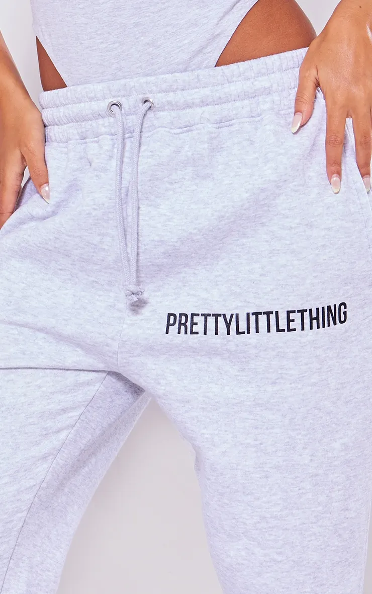 PRETTYLITTLETHING Petite High-Waisted Heather Grey Jogger Pants with Cuffed Hem