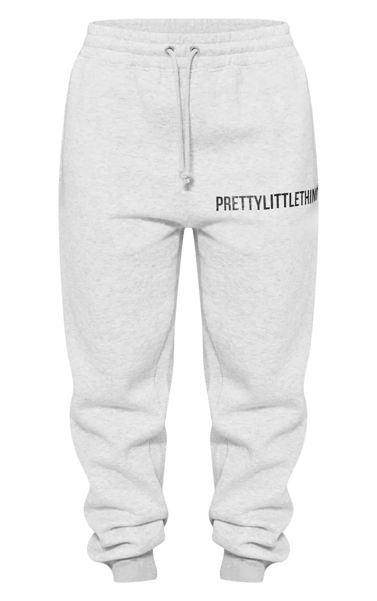 PRETTYLITTLETHING Petite High-Waisted Heather Grey Jogger Pants with Cuffed Hem