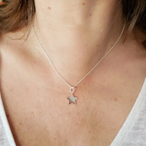 Recycled 925 Silver Star Pendant Necklace on Delicate Choker Chain