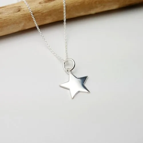 Recycled 925 Silver Star Pendant Necklace on Delicate Choker Chain