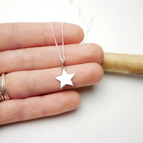 Recycled 925 Silver Star Pendant Necklace on Delicate Choker Chain