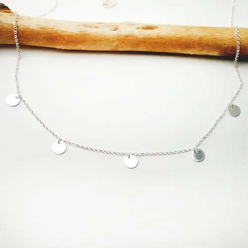 Recycled Minimalist Silver Collar Necklace with 5 Adjustable Round Charms