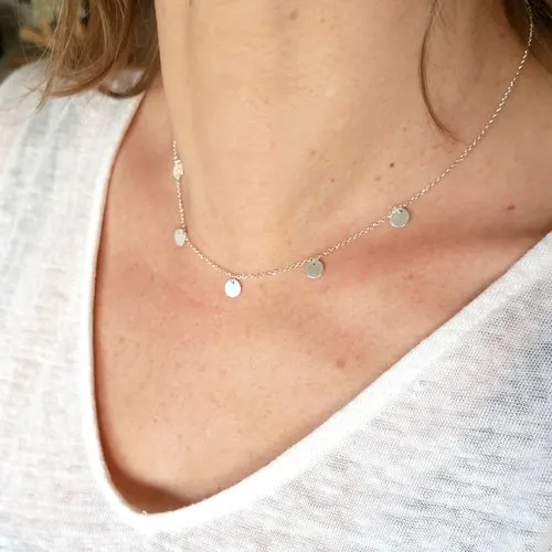 Recycled Minimalist Silver Collar Necklace with 5 Adjustable Round Charms