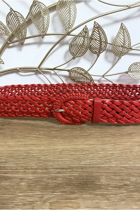 Red Faux Leather Braided Belt