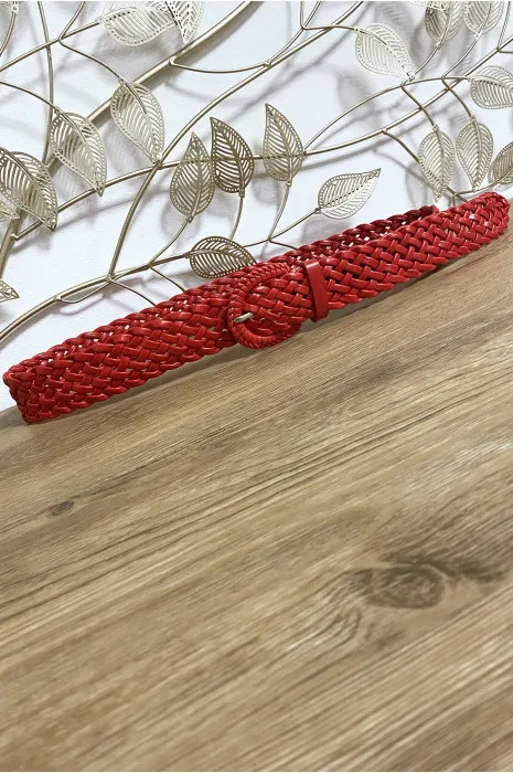 Red Faux Leather Braided Belt