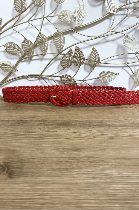 Red Faux Leather Braided Belt