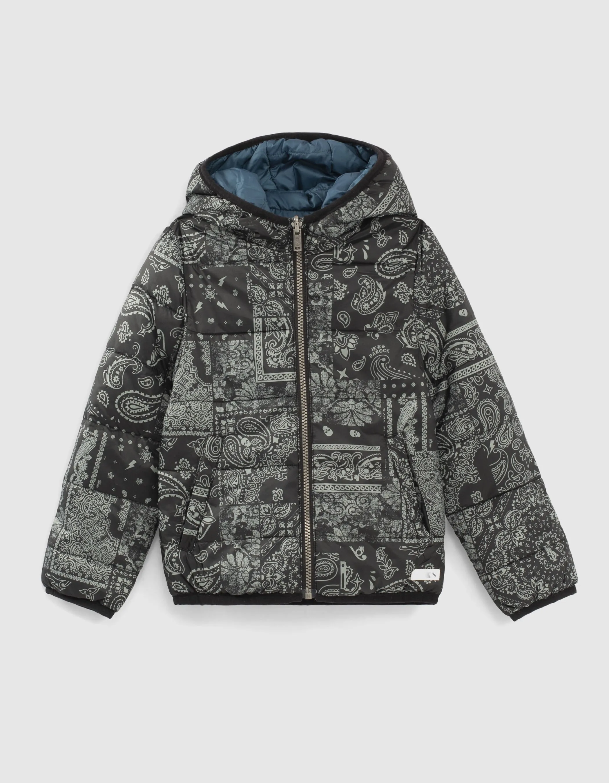 Reversible Blue and Black Bandana Boy Puffer Jacket