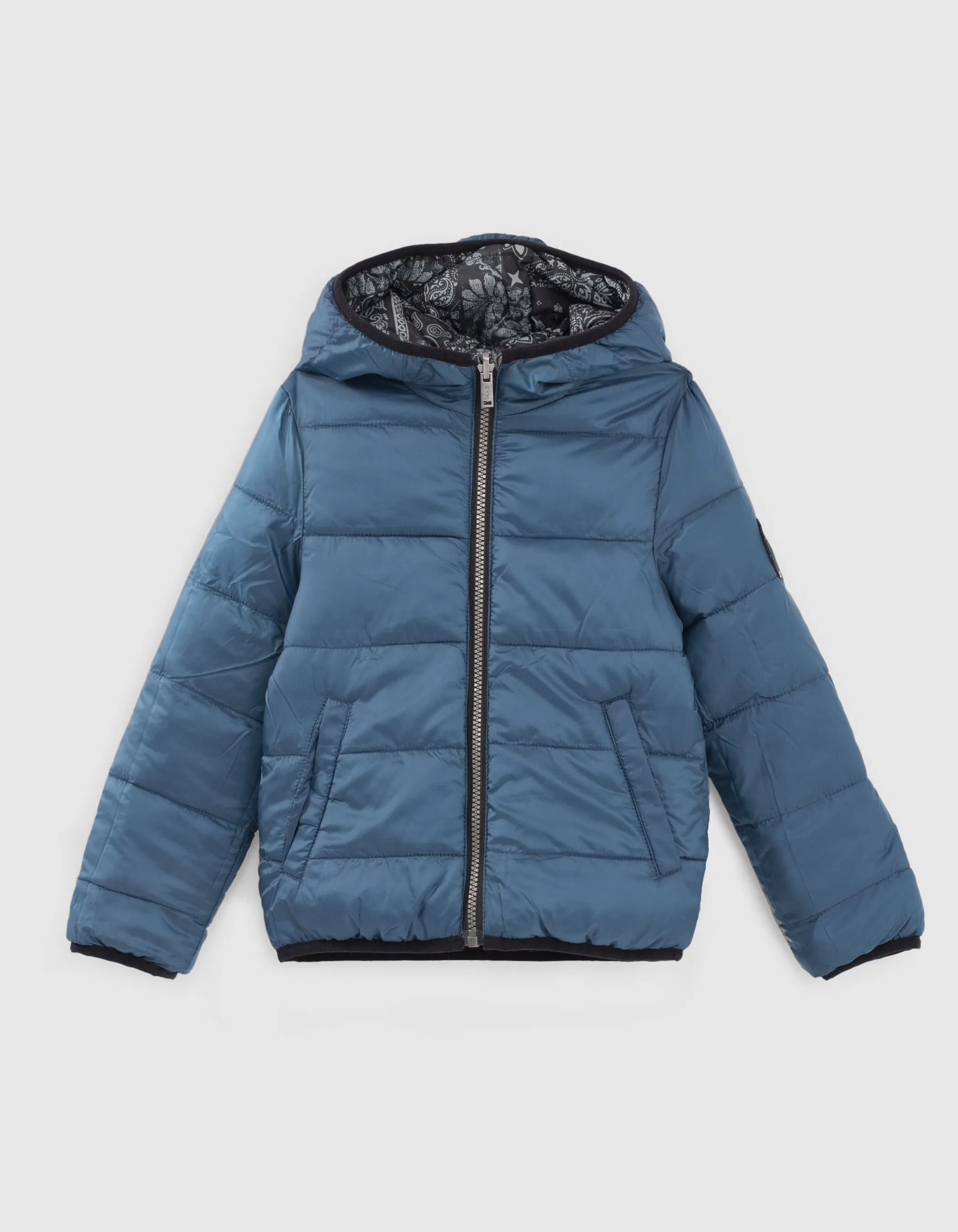 Reversible Blue and Black Bandana Boy Puffer Jacket