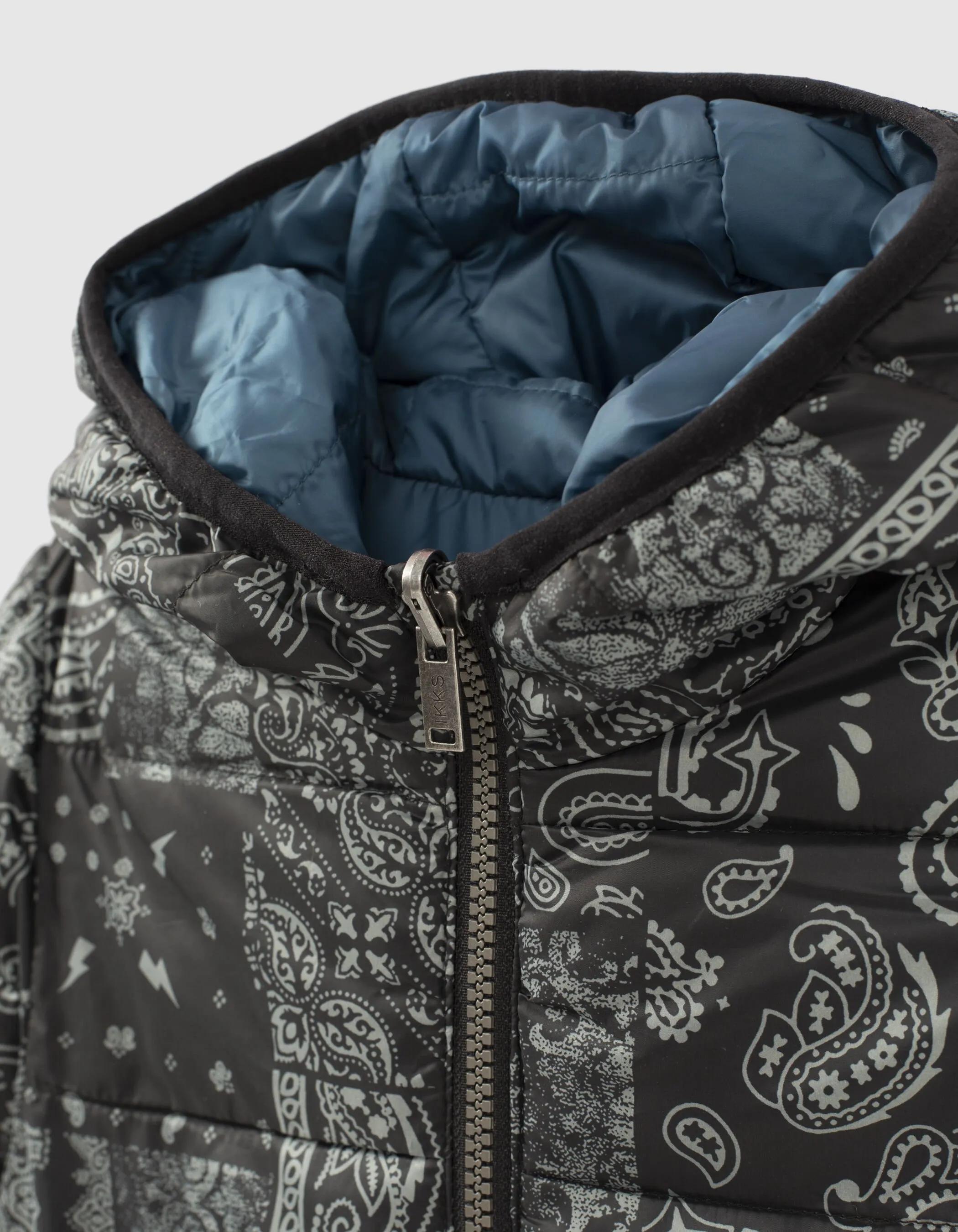 Reversible Blue and Black Bandana Boy Puffer Jacket