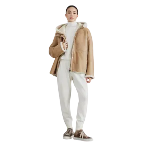 Reversible Sheepskin Curly Jacket Camel Cream