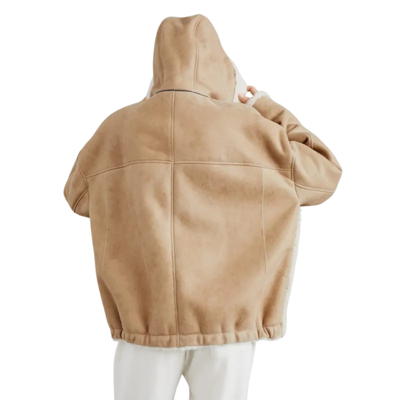 Reversible Sheepskin Curly Jacket Camel Cream