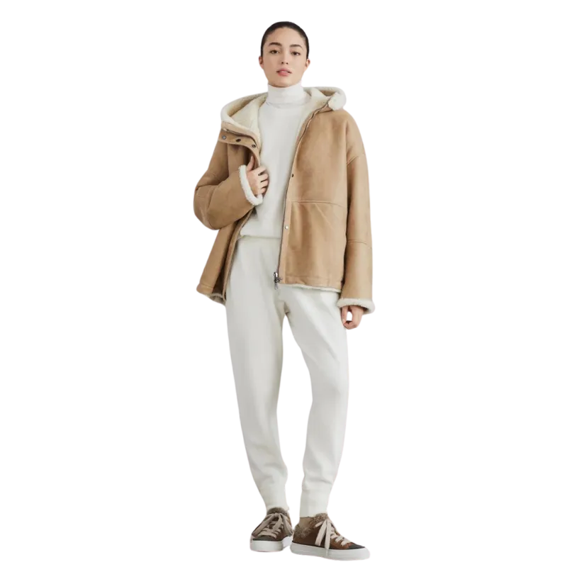 Reversible Sheepskin Curly Jacket Camel Cream