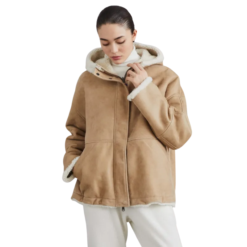 Reversible Sheepskin Curly Jacket Camel Cream