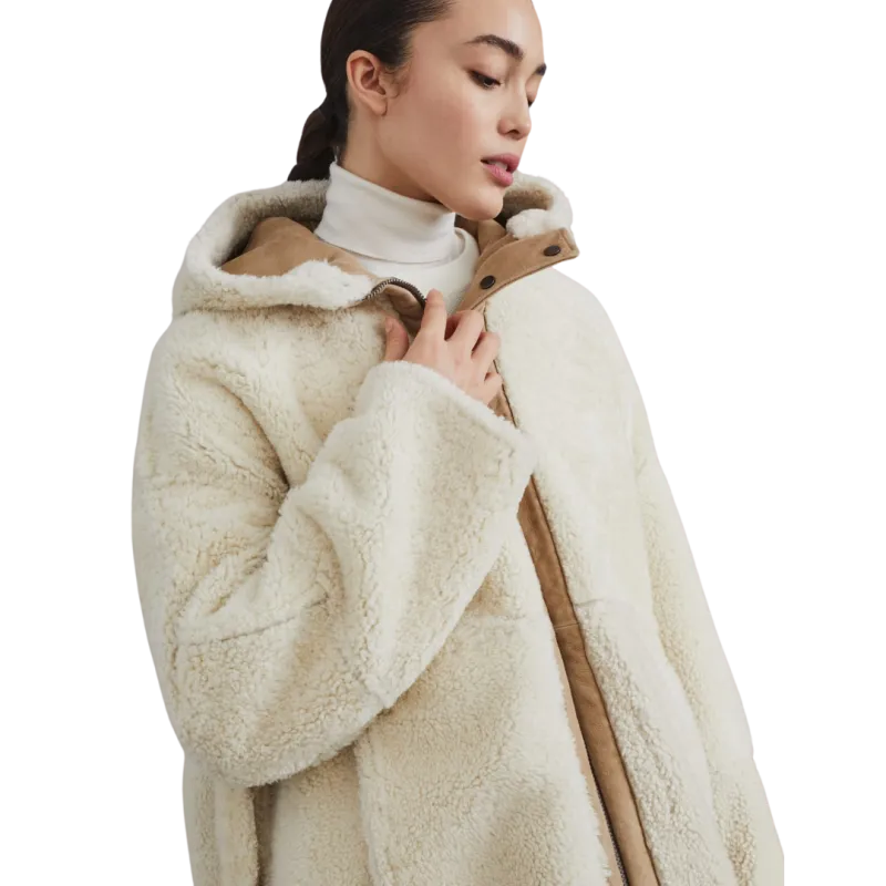 Reversible Sheepskin Curly Jacket Camel Cream